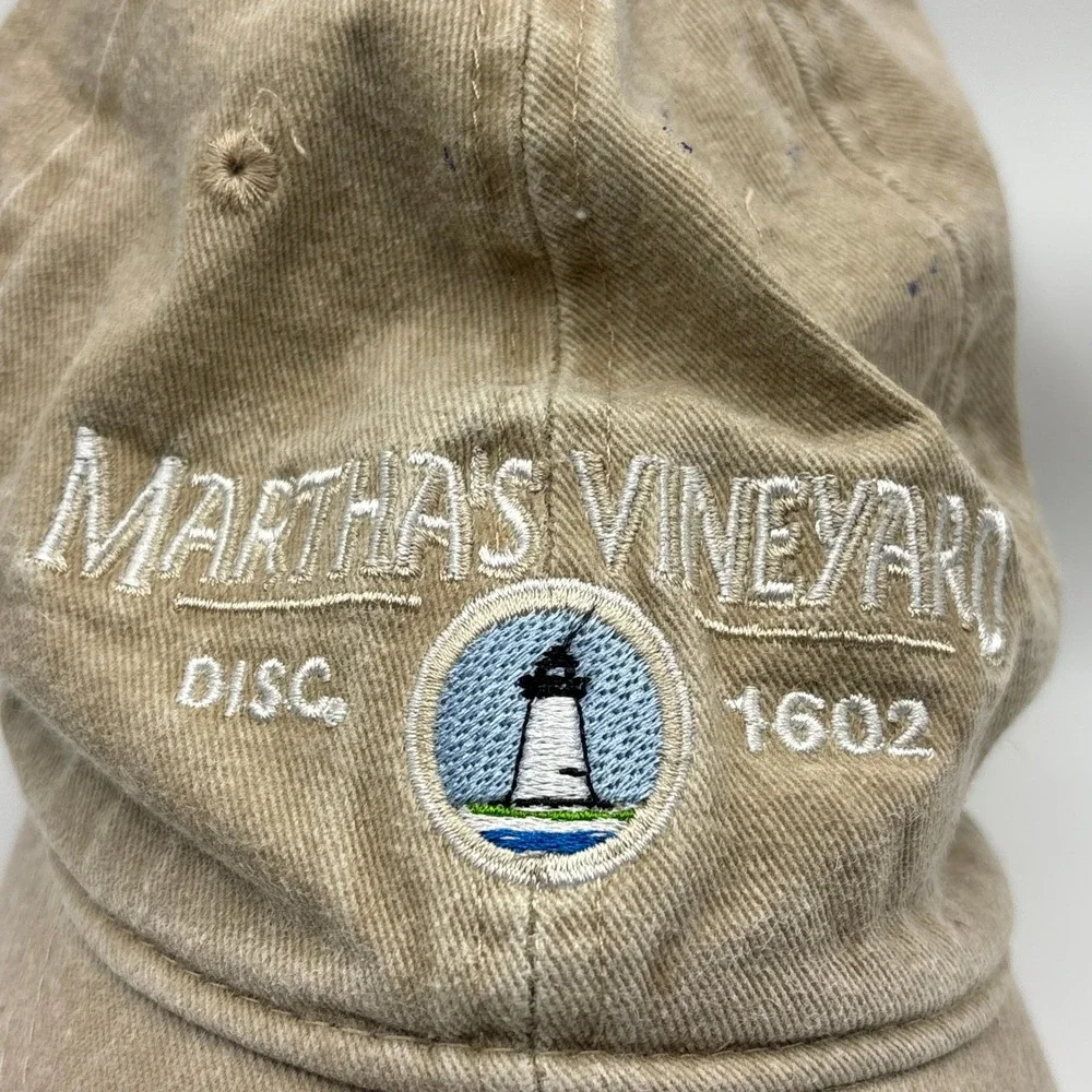 Vintage Hat Triangle Martha's Vineyard Tan Cotton Lighthouse Embroidered Cap